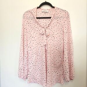 Kasper womens light pink with white & black floral print sheer blouse size large